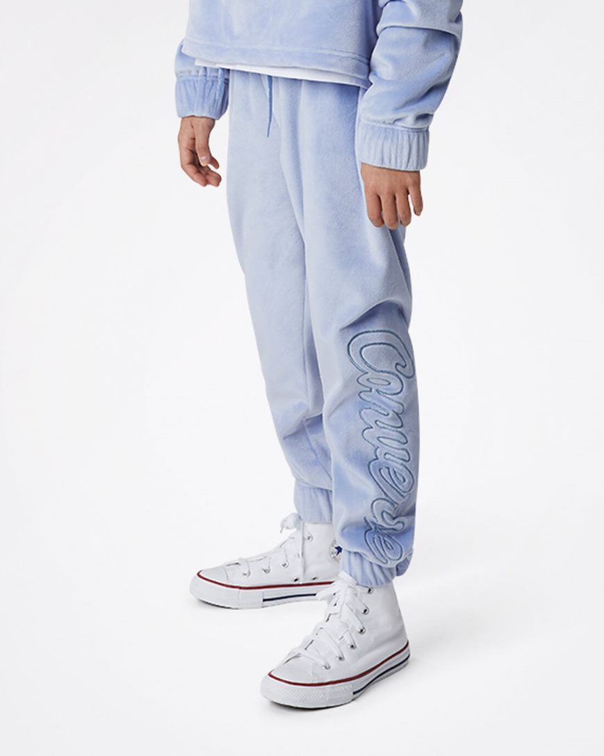 Pantaloni Jogger Fete Converse Velour Albastri | RO UKSFW584